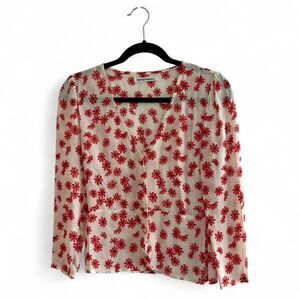 Reformation Women's floral blouse button up size 2 cream and red